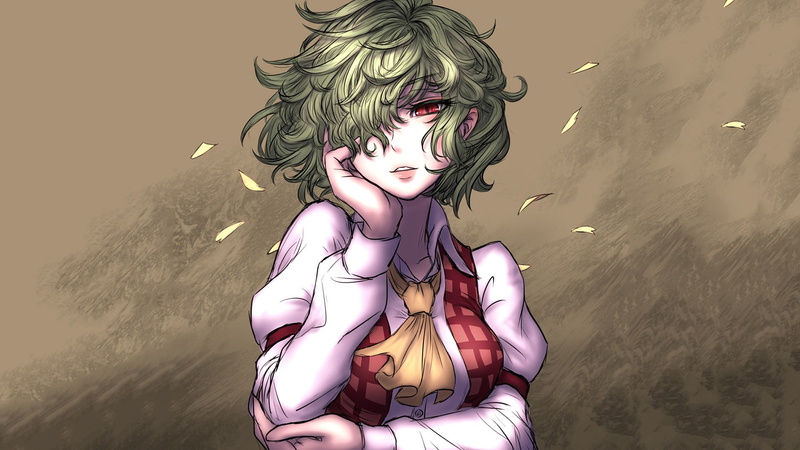 nature, religion, human representation, flower petals, female likeness, fairy, creativity, spirituality, Touhou, waist up, red eyes, hairstyle, green hair