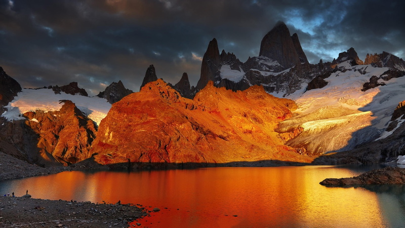 Lake, Dawn, 1080P, Mountain, Snow, Argentina, Patagonia