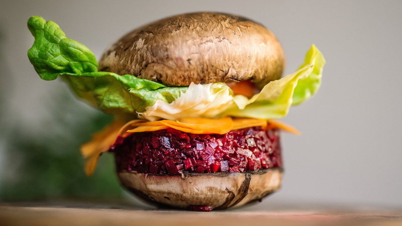 1080P, sandwich, wellbeing, selective focus, food, food and drink, meat, indoors, vegetables, mushroom, burgers, no people, bread, fast food, ground beef