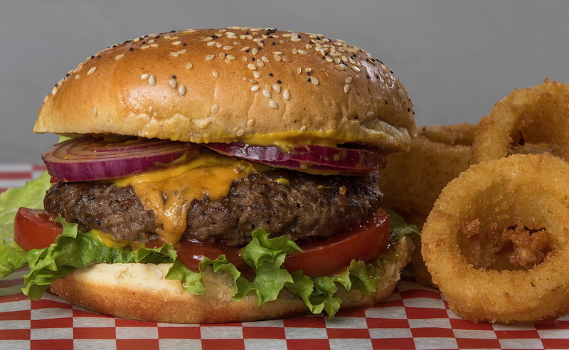fast food, burger, close-up, studio shot, freshness, meat, 1080P, salad, hamburger, tomatoes, still life, onion rings, hamburgers, snack, buns, cheeseburger