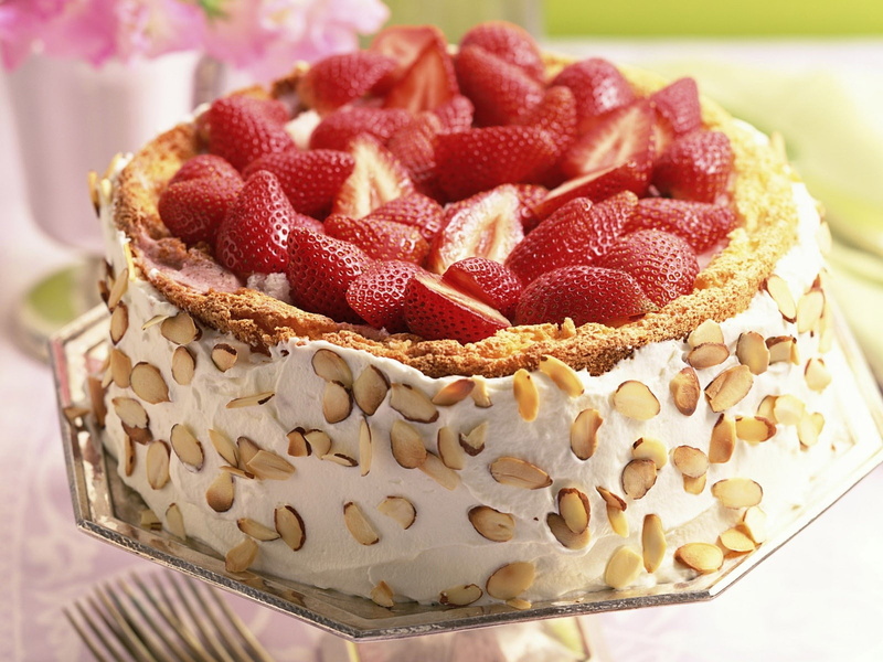 strawberries, 720P, cake, food