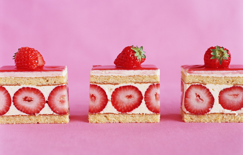strawberries, pink background, cake, food, snack, in a row, berry fruit, sweet food, still life, dessert, wellbeing, pink color, pink, fruit, indoors, no people