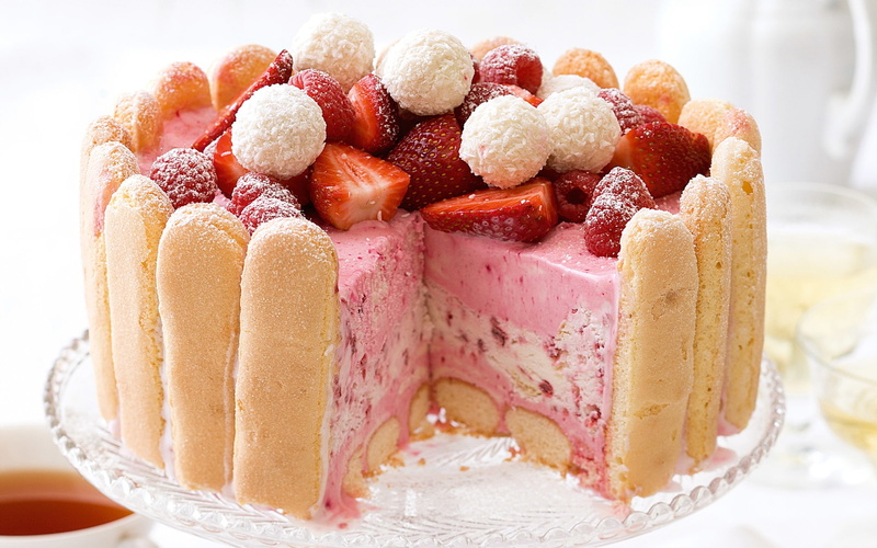 Dessert, Food, 1080P, Sweet, Strawberries, Cake
