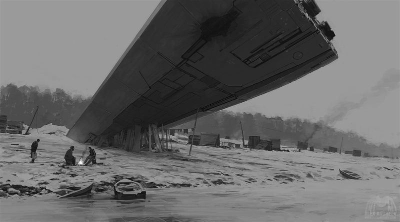 winter, architecture, boat, plane, artwork, construction industry, built structure, cold temperature, mode of transportation, surreal, land, people, land vehicle