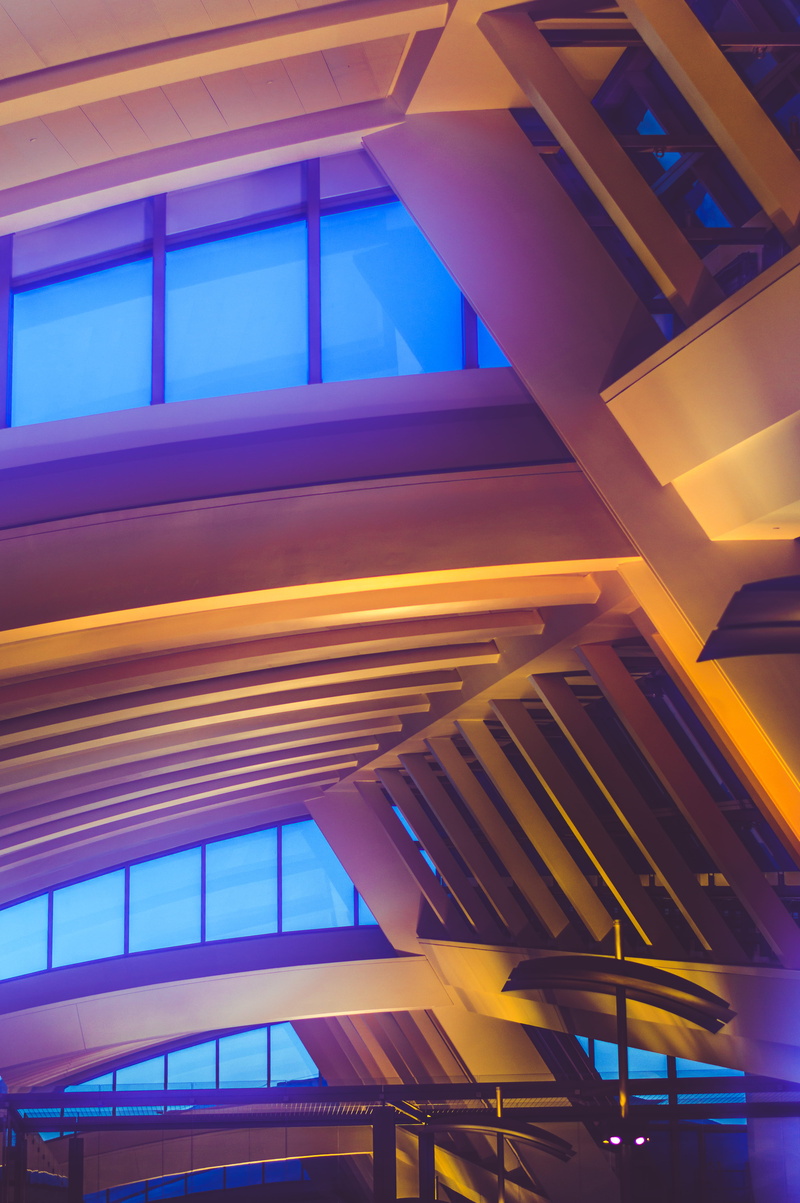 ceiling, low angle view, 5K, architectural design, built structure, texture, architectural, yellow, pattern, white, window, roof beam, architecture, interior design