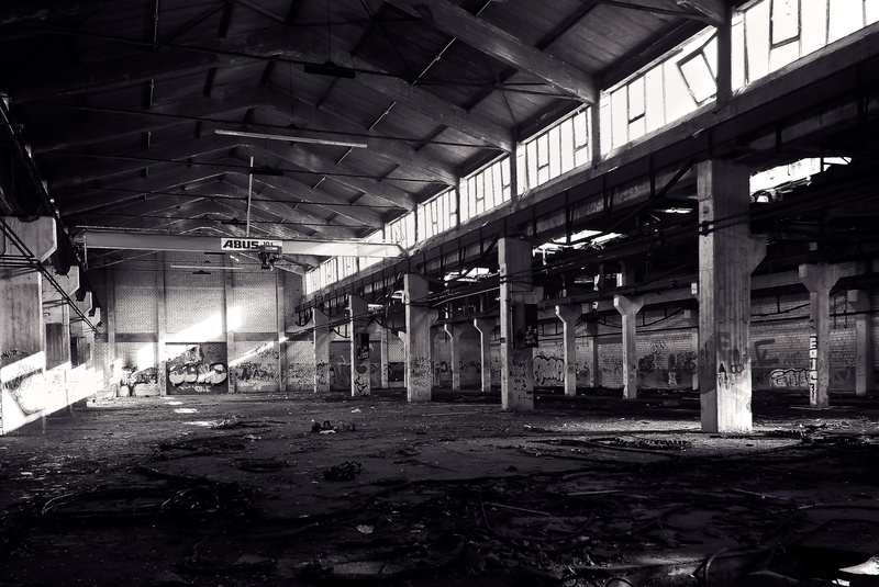 leave, built structure, no people, factory, 4K, atmosphere, run-down, old factory, decay, old building, dirty, black and white, break up, lost places