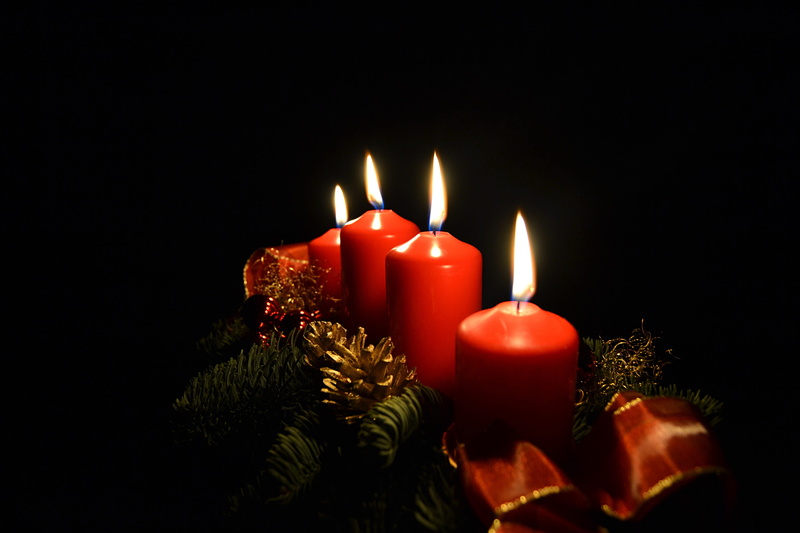 black background, christmas ornament, christmas tree, light, indoors, holiday, 4K, red, christmas decoration, illuminated, copy space, christmas, fire