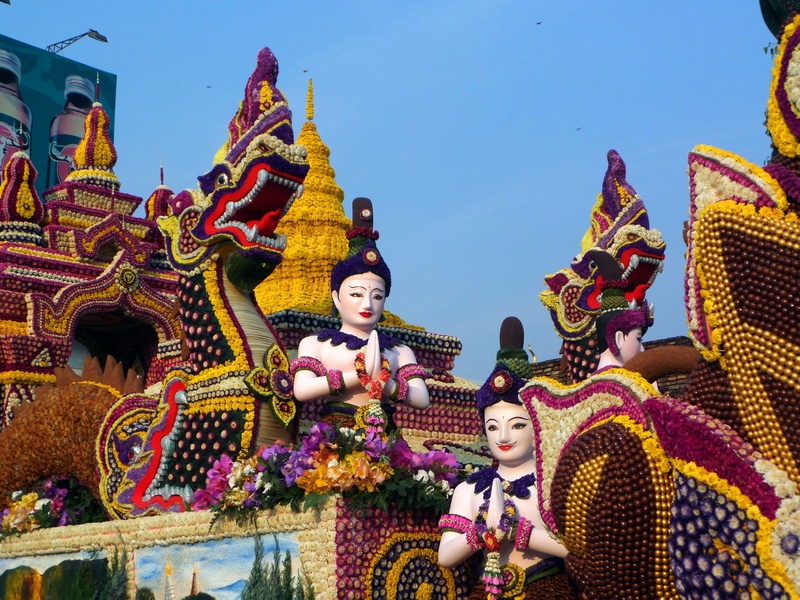 belief, no people, religion, thailand, spirituality, built structure, human representation, craft, annual, multi colored, creativity, flower, representation