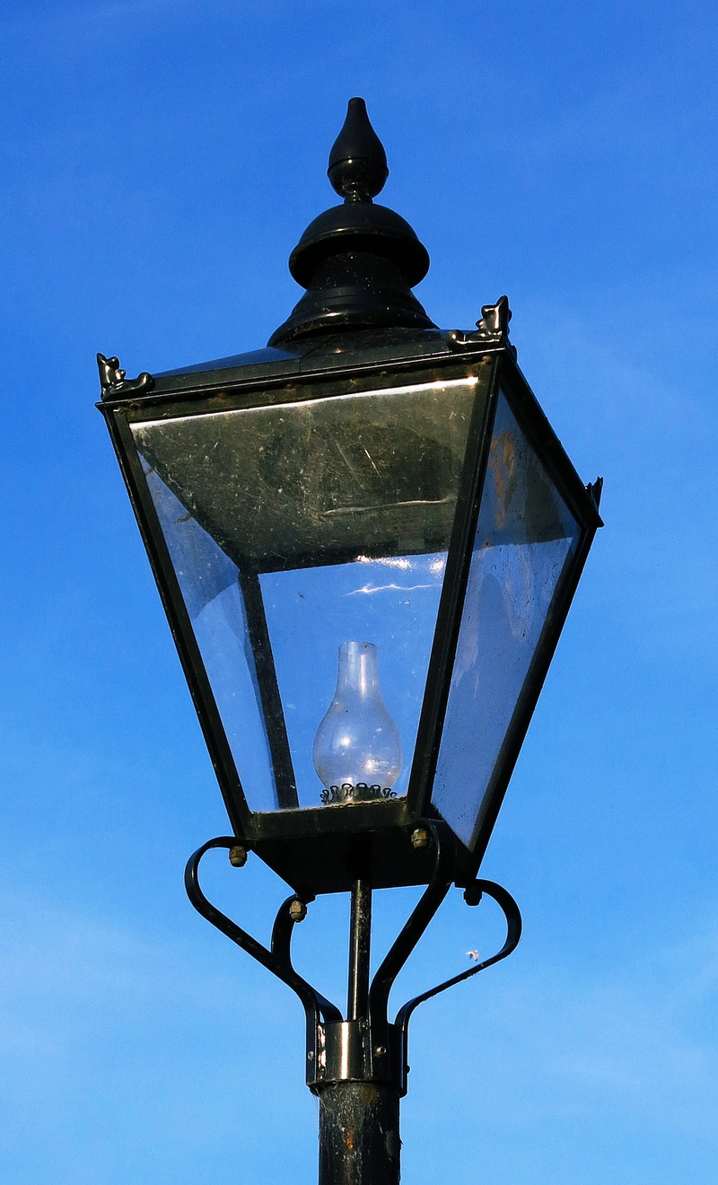blue, lamp, electric lamp, technology, sphere, day, close-up, low angle view, clear sky, lighting equipment, old, flower, lute, street, electronics, sky