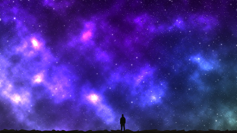 night, isolation, silhouette, Lost Planet, men, sky lanterns, space, clouds, 1080P