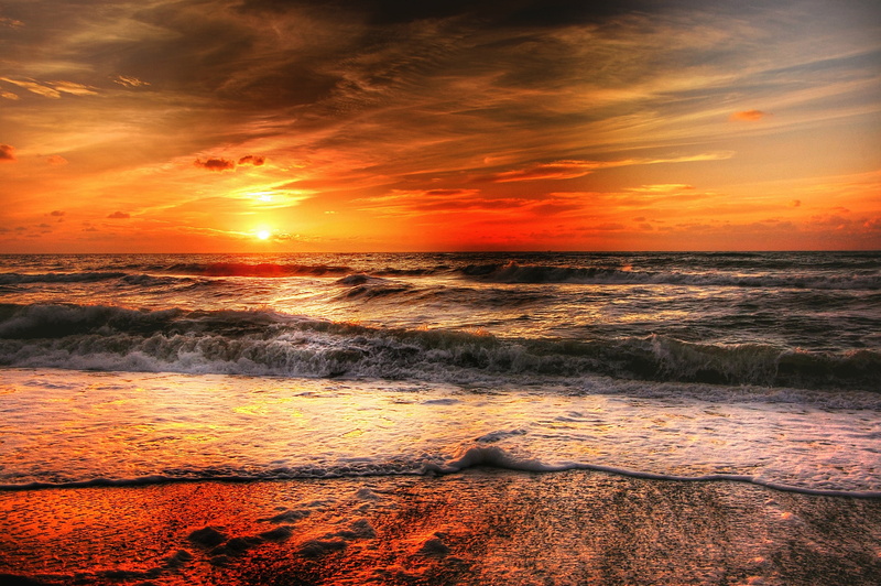 abendstimmung, coast, orange color, twilight, sky, motion, sun, sea, sand, 2K, scenics, holiday, romantic, sport, sunbeam, no people, romance, water, evening