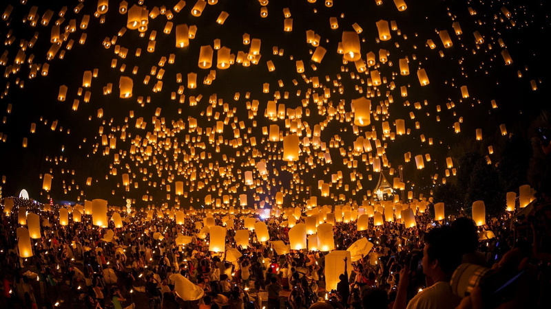 outdoors, paper lantern, nature, lantern, event, group of people, lanterns, real people, festival, sky, crowd, orange, festivals, lamp, 1080P, celebration