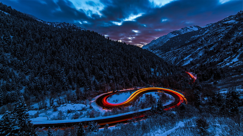 beauty in nature, sky, mountain, amazing, timelapse, winter, gray, woodland, snowcapped mountain, pretty backgrounds, road, environment, scenics - nature