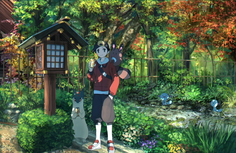 sentret, hair, all, konachan, shorts, quilava, (p3i2), pippi, black, 720P, short, hat, tree, grass, forest, 241397, tagme, pokemon, com, eyes, wooper