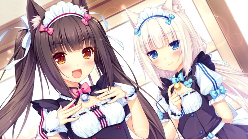 brown, waitress, sayori, ears, chocola, long, 720P, (sayori), animal, eyes, vanilla, blue, game, girls, nekopara, hair, catgirl, blush