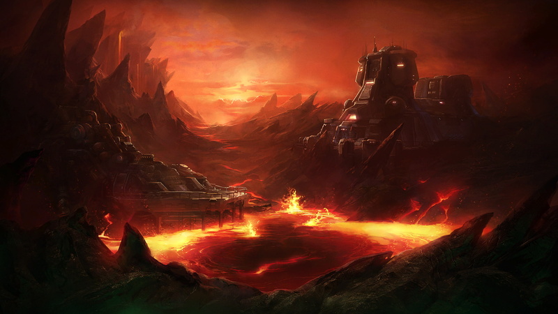 flowing, 1080P, burning, mountain, illuminated, night, lava, StarCraft, smoke - physical structure, accidents and disasters, StarCraft II : Heart Of The Swarm