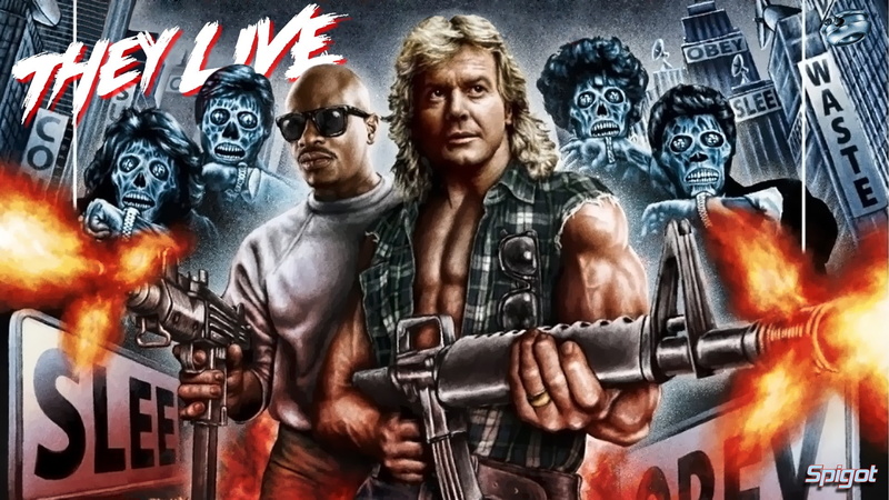 indoors, weapon, looking at camera, fire, 1080P, portrait, Roddy Piper, young men, human representation, flame, Keith David, They Live, waist up, creativity