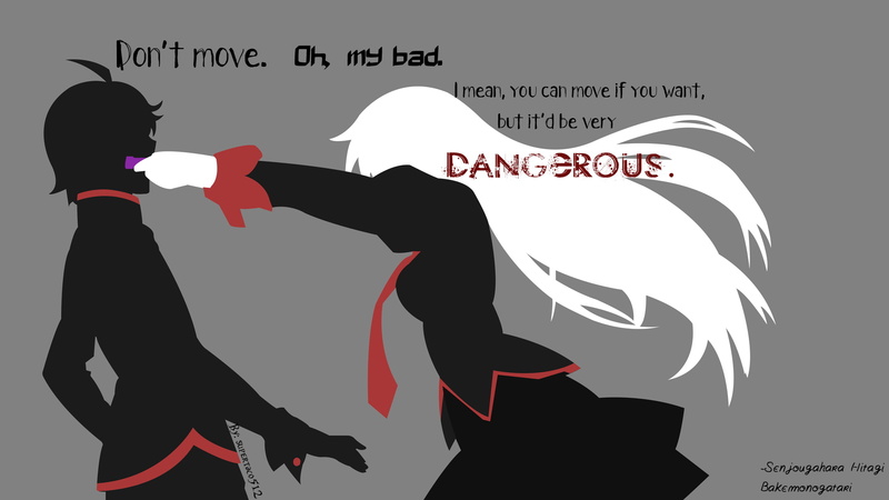 watermarked, Araragi Koyomi, Monogatari Series, positive emotion, anime vectors, two people, Senjougahara Hitagi, men, western script, quote, communication