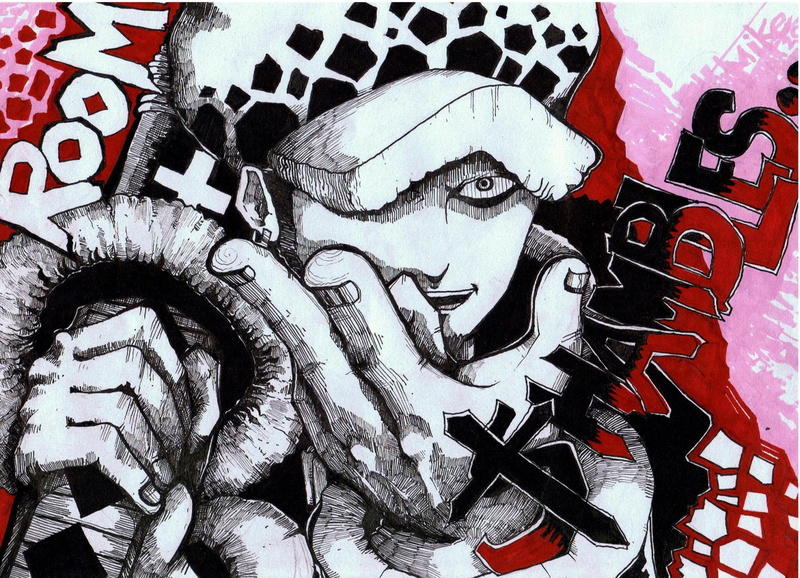 indoors, Trafalgar Law, human representation, 1080P, architecture, One Piece, Anime, no people, graffiti, close-up, representation, creativity, character