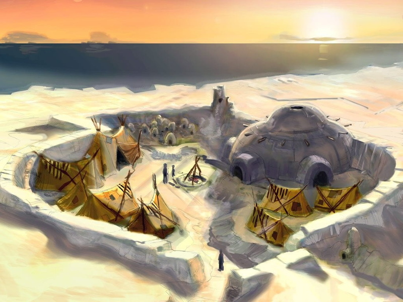 anime, igloo, high angle view, Avatar: The Last Airbender, sunlight, sky, human representation, land, creativity, horizon, 480P, technology, representation