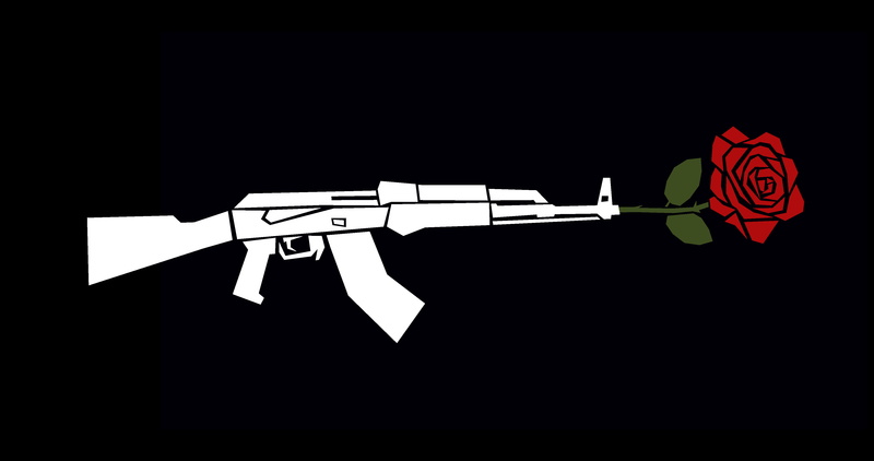 4K, rose, Ahoy, simple background, AK-47