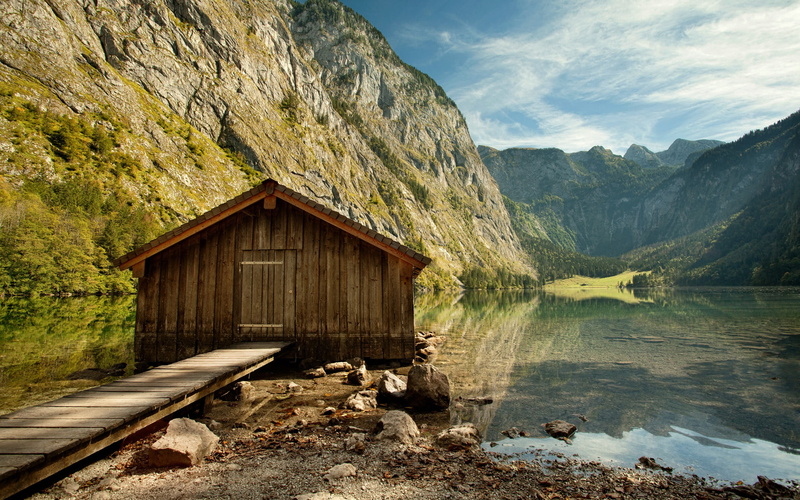 hut, beauty in nature, architecture, scenics - nature, mountain, idyllic, landscape, black, mountain range, water, no people, day, flowing water, tranquility