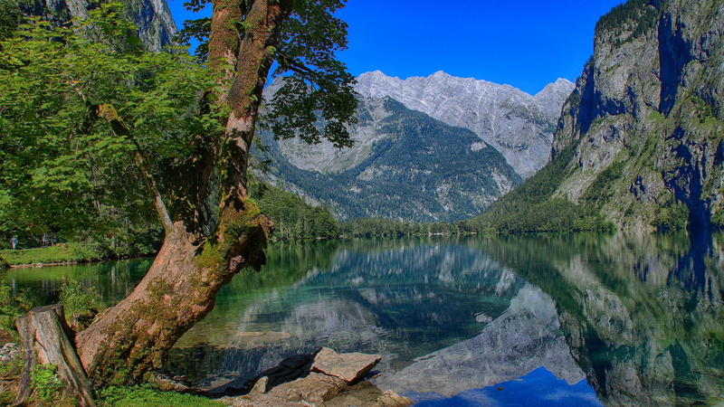 mountain, outdoors, tranquility, mountain range, no people, the Obersee lake, Berchtesgaden Alps, non-urban scene, mountains, blue, day, high, land, 1080P
