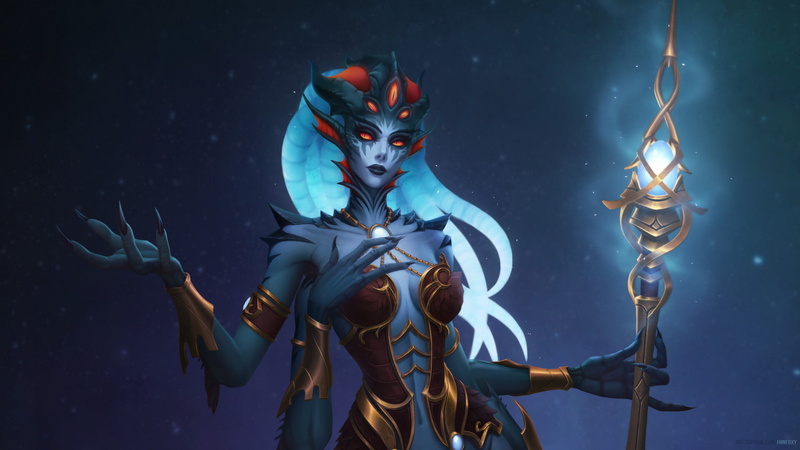 1080P, Azshara, gold, armor, long nails, Warcraft, scales, red eyes, underwater, glowing, Fanfoxy, drawing, staff