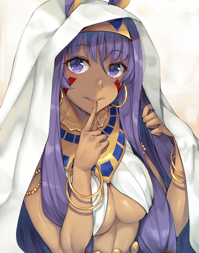 bangs, young women, blue, purple hair, purple, anime girls, indoors, Nitocris (Fate/Grand Order), glasses, close-up, women, dark skin, young adult, jewelry