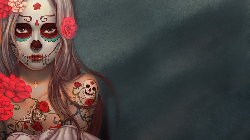 1080P, Makeup, Girl, Sugar Skull, Artistic, Woman, Tattoo