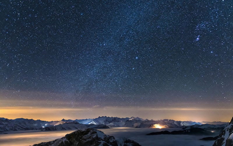 galaxy, outdoors, sky, scenics - nature, space and astronomy, star - space, mountain, stars, beauty in nature, mountains, environment, landscape, snowcapped mountain
