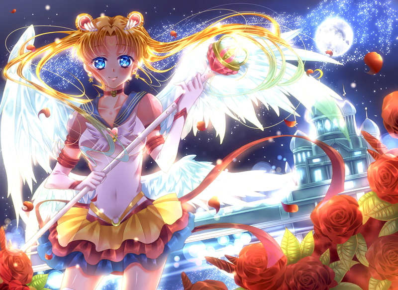 females, sailor moon, digital composite, night, real people, young adult, beautiful woman, light - natural phenomenon, representation, adult, rose, lifestyles