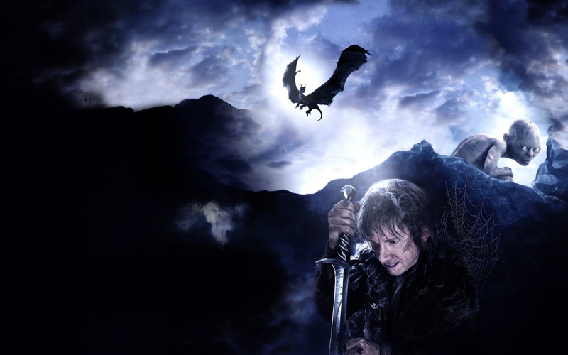 Gollum, The Hobbit, dramatic sky, baggins, There and back again, Bilbo Baggins, leisure activity, sky, Smaug, 1080P, Sting, flying, smoke - physical structure