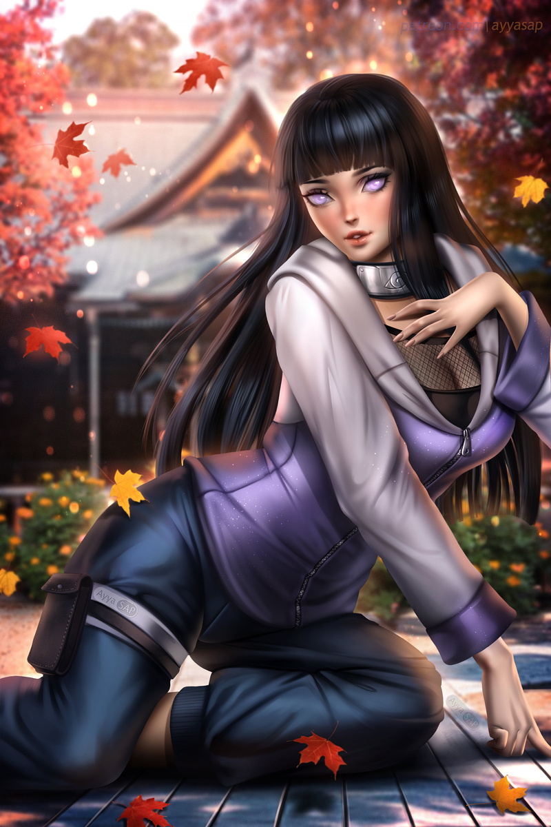 Ayya Saparniyazova, fan art, digital art, illustration, Hyuuga Hinata, anime girls, AyyaSAP, long hair, women, 4K, artwork, Naruto (anime), anime