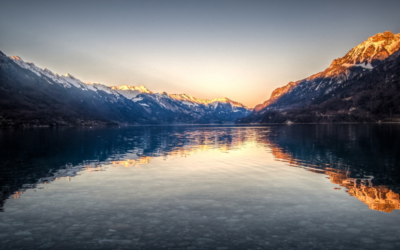 snowcapped mountain, beauty in nature, Lake Brienz, waterfront, no people, snow, reflection, 2K, nature, tranquil scene, glacier, tranquility, water, sky