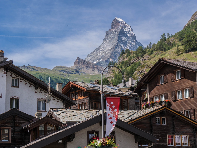 village, plant, mountain range, town, switzerland, low angle view, architecture, houses, built structure, no people, day, 4K, mountain, zermatt, building exterior