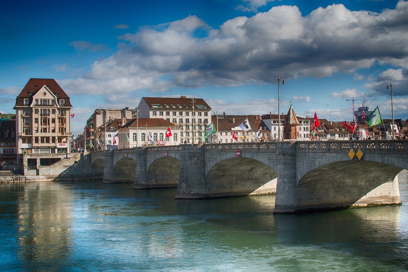 sky, transportation, bridge, waterfront, architecture, arch bridge, Switzerland, 1080P, connection, built structure, city, reflection, cityscape, nature