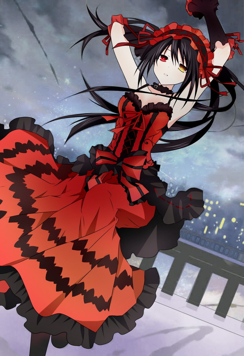 city, multi colored, costume, 720P, Tokisaki Kurumi, outdoors, art and craft, celebration, obscured face, traditional clothing, flying, night, creativity