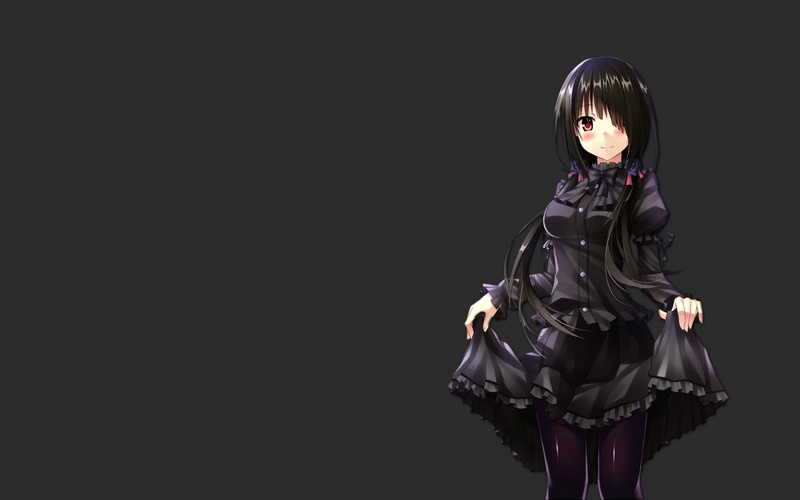 black hair, simple background, thigh-highs, Tokisaki Kurumi, anime girls, Date A Live, 1080P, red eyes, anime