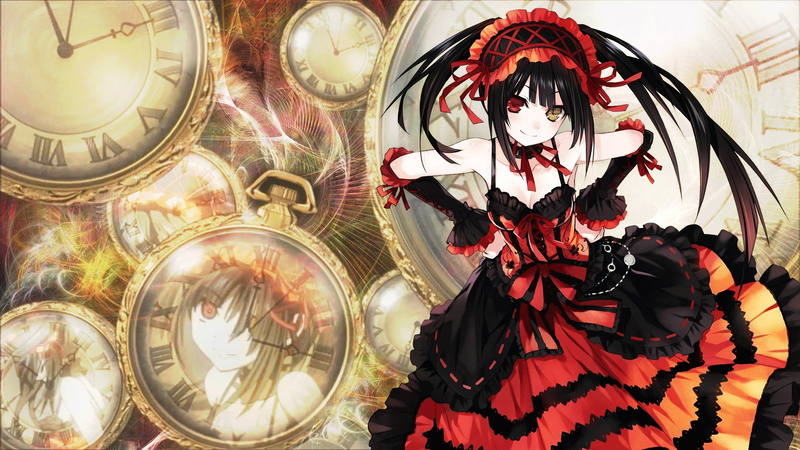 anime, dark hair, clocks, 1080P, dress, anime girls, Tokisaki Kurumi, Date A Live