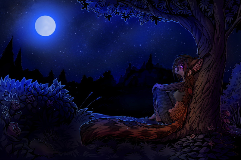 sky, fox, real people, beauty in nature, one person, digital, leisure activity, illuminated, women, moon, full moon, nature, astronomy, young women, star - space