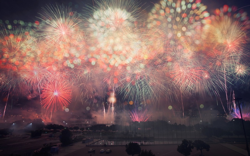 long exposure, 1080P, architecture, motion, firework display, fireworks, nature, outdoors, sky, celebration, glowing, night, incidental people, firework - man made object