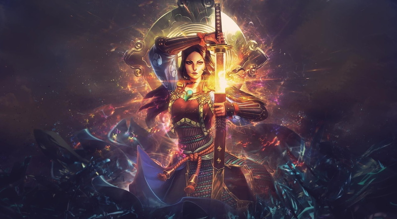 women, Smite, sword, warrior, Amaterasu, fantasy art, 720P, artwork