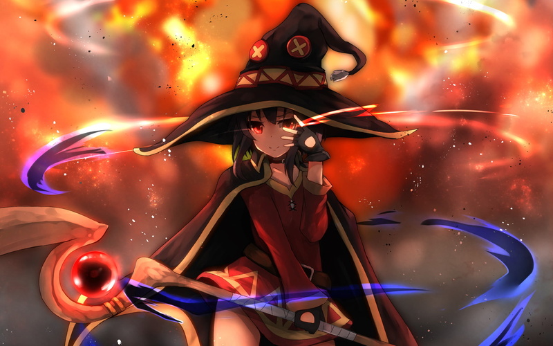 creativity, futuristic, illuminated, Megumin (KonoSuba), KonoSuba – God’s blessing on this wonderful world!!, cloud - sky, Anime, sky, statue, communication