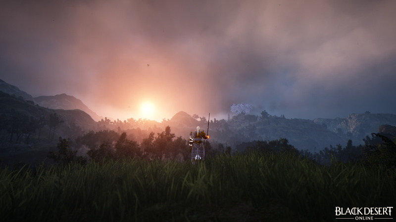 outdoors, tree, beauty in nature, environment, cloud - sky, nature, mountain, sky, sun, field, Musa, sunset, tranquil scene, landscape, 4K, black desert online