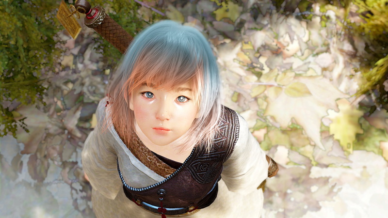 outdoors, hairstyle, plant, top, tree, women, child, real people, females, standing, focus on foreground, waist up, day, bangs, blue hair, innocence, black