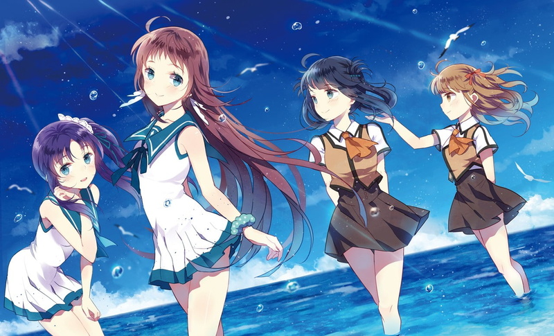 creativity, young women, dancing, people, anime girls, group of people, performance, women, blue, indoors, nature, digital composite, water, Chisaki Hiradaira