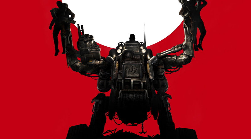 indoors, representation, human representation, copy space, red, people, creativity, architecture, red background, weapon, technology, wolfenstein the new order