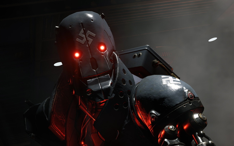 mode of transportation, transportation, wolfenstein, men, 2K, colossus, sports helmet, work helmet, airplane, security, red, military, helmet, night, uniform