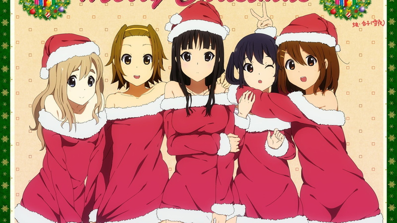 Santa hats, girls, Hirasawa Yui, K-ON!, smiling, anime girls, people, santa, emotion, Tainaka Ritsu, child, 1080P, mask - disguise, disguise, costume